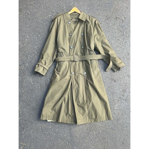 Vintage Towne Limits Trench Coat Mens XL Double Breasted Army Green Lined - Picture 1 of 2